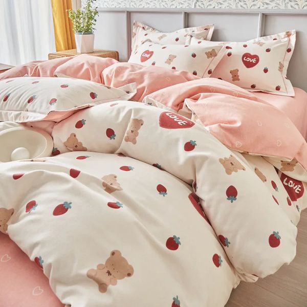 Conjuntos de cama de alta qualidade impresso 100% algodão conjunto de capa de edredão com lençóis macios engrossar rainha aconchegante cobertor puro 231026