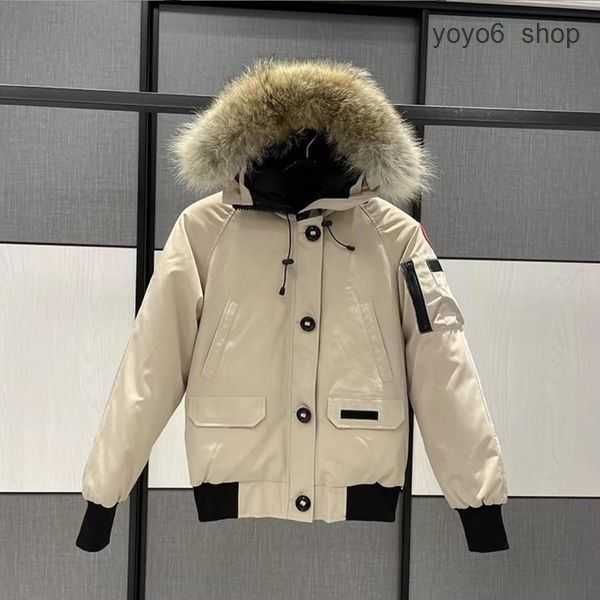 Piumino pilota da uomo canadese Vera pelliccia di lupo con cappuccio in tela Canda Goose Giacca calda d'oca Capispalla spessa Designer Donna Cappotto invernale d'oca 6 Abf7 ABF7