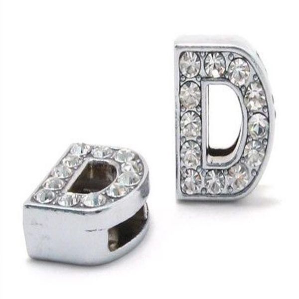 50 pçs / lote 8mm D Strass Completo Bling Letra de Slides DIY Encantos Do Alfabeto Apto Para 8mm pulseira de couro coleira para animais de estimação SL0008289q