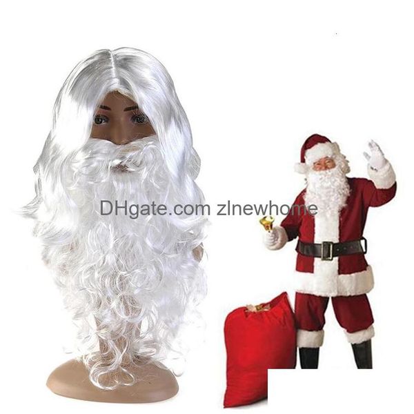 Decorazioni natalizie Cappello con baffi da Babbo Natale Costume da mago Parrucca Barba Set Copricapo Spettacolo Festa in maschera 221208 Drop De Dhgwq