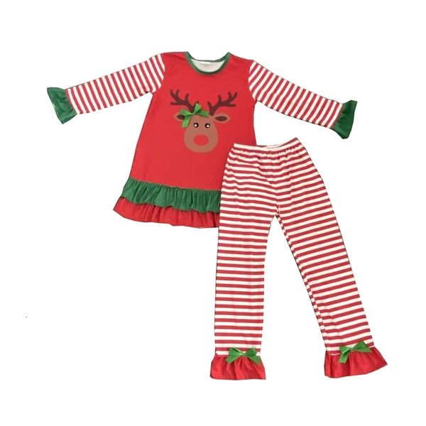 Conjuntos de roupas Boutique vendendo roupas infantis moda meninas terno Natal cervos bonito plissado terno para meninas roupa 231024