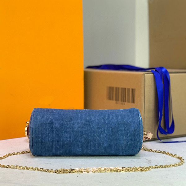 Yüksek kaliteli denim namlu çanta çapraz bags mavi kot pantolon sevimli el çantası klasik mektup eski çiçek baskılı iki çıkarılabilir omuz askısı zip cüzdan