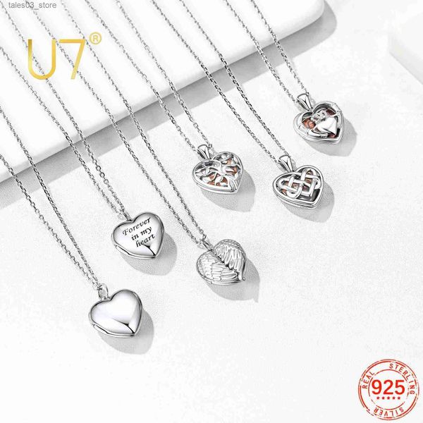 Anhänger-Halsketten U7 925 Sterling Silber individuelle Foto-Herz-Medaillon-Halsketten für Frauen Keltischer Knoten Lebensbaum Foto Lasergravur Gedenkschmuck Q231026