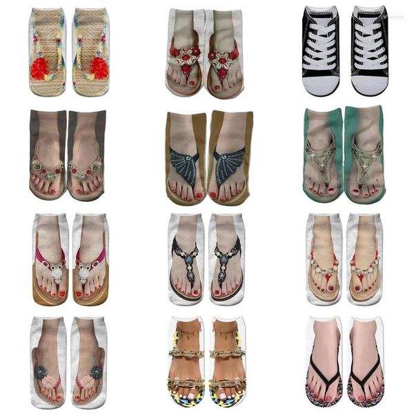 Frauen Socken Mode Leinwand Flip Flop Schuhe Baumwolle 3D Gedruckt Skelett Sommer Lustige Kawaii Schädel Fuß Low Cut Knöchel Für sox