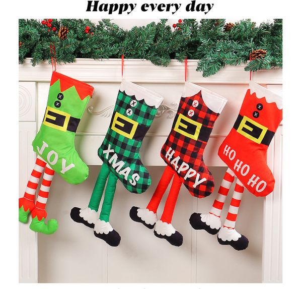 Heiße hängende Weihnachtsstrümpfe 21,5 Zoll lange Socken Weihnachtsbaum Kamin Schaufensterdekorationen Happy Joy Hoho