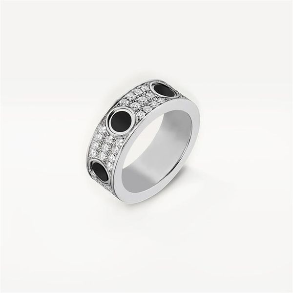 Alta Edição Preto Cerâmica Anéis de Amor Banda de Casamento Mulheres Homens Parafuso Marcação 3 Linhas Diamante Pavimentado 316L Titânio Aço Designer Jewel279B