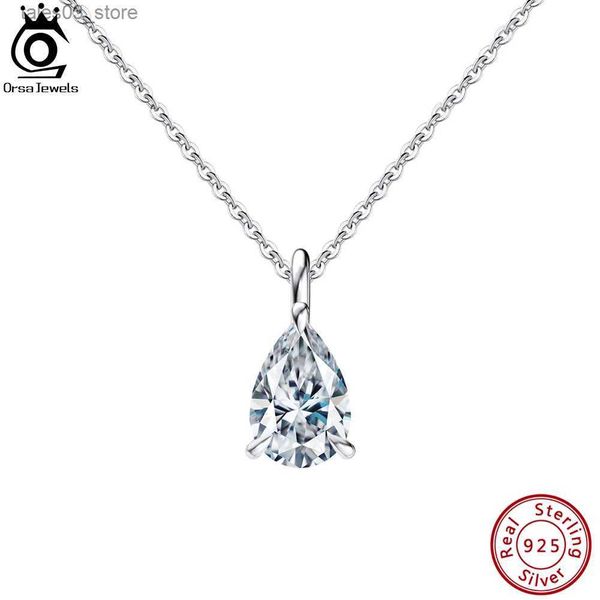 Anhänger-Halsketten ORSA JEWELS 925 Sterling Silber Tropfen-Solitär 8A Zirkonia Braut-Anhänger-Halskette für Frauen Schlüsselbeinschmuck LZN04 Q231026