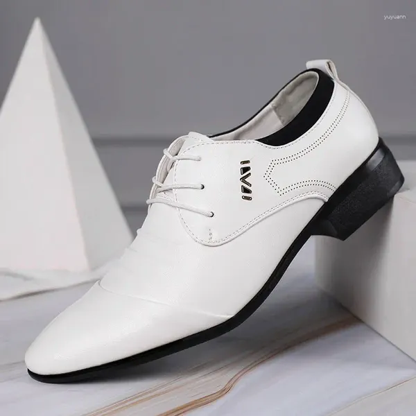 Модельные туфли Классические мужские на шнуровке Белая кожа для мужчин Большие размеры с заостренным носком Деловые Повседневные Муж. Официальная свадьба