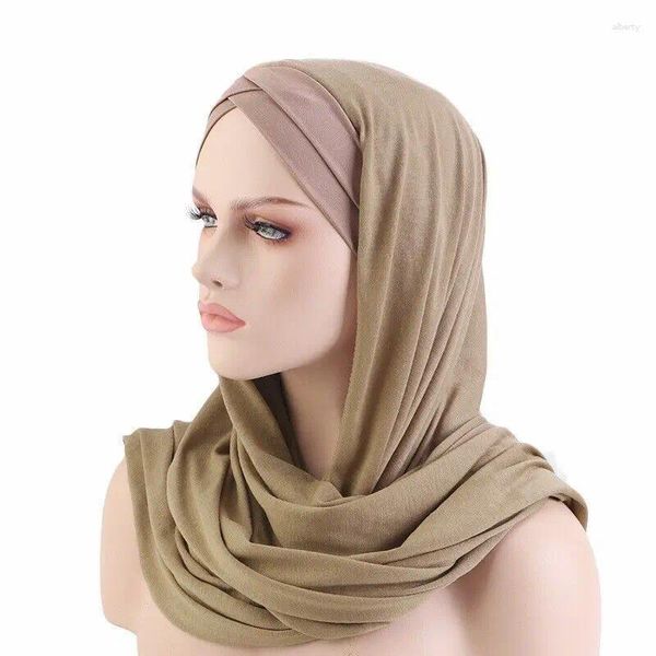 Abbigliamento etnico Donne musulmane Hijab con morbidi berretti turbante Facile da indossare Copricapo istantaneo Foulard malese Sciarpa solida Scialli islamici