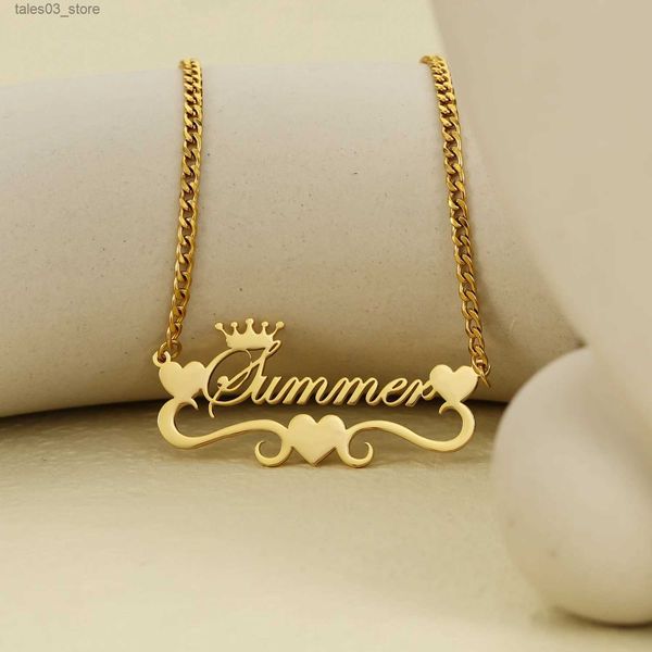 Collane con ciondolo Tre cuori d'amore Iniziali personalizzate Collana con nome corona Placcato oro 18 carati Ciondolo orizzontale Regalo quotidiano personalizzato per le donne Q231026