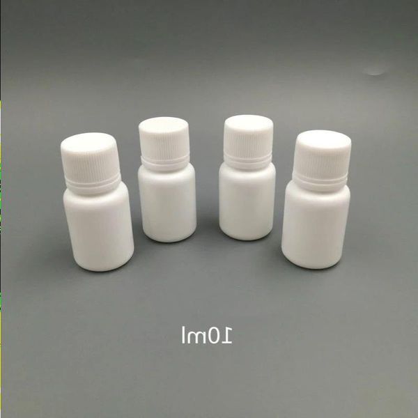 100 Stück 10 ml 10 cc 10 g kleine Plastikbehälter Tablettenfläschchen mit Verschlussdeckel, leere weiße runde Plastikpillen-Medizinflaschen Fvakf