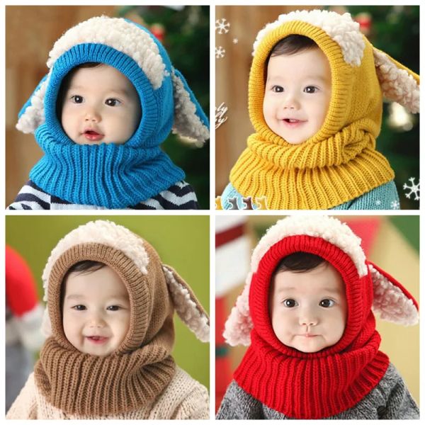 cute winter childrens bib puppy shawl super soft wool baby earmuffs for baby boys girls onepiece scarf caps newborn photography c786 ZZ