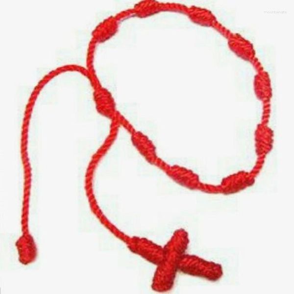 Link pulseiras corrente 12 pçs sorte vermelho corda pulseira artesanal ajustável na moda tecer cruz amuleto casal para proteção boa sorte