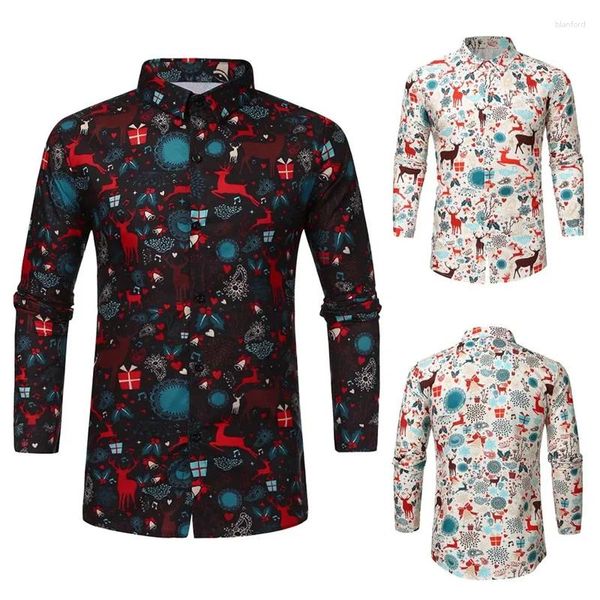 Herren-Freizeithemden 2023 und Damen-Universelles Button-Down-Hemd mit Weihnachtsmotiv, Oberteile, blaues Revers, lange Ärmel, große Größe 6XL