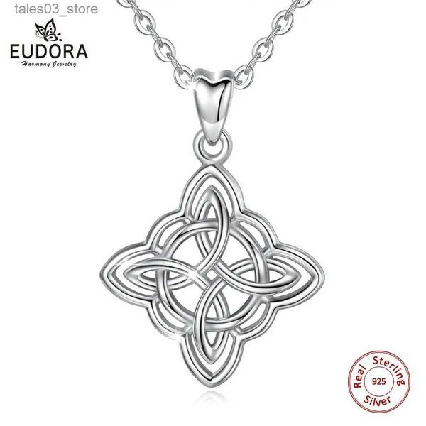 Anhänger-Halsketten Eudora Sterling Silber Glücksbringer irischer keltischer Knoten-Anhänger-Halskette mit Geschenkbox Mode-Damenschmuck Silberknoten-Charm CYD200 Q231026