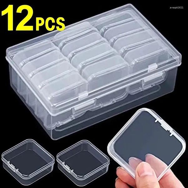 Aufbewahrungsboxen Schmuck Transparente Perlen Kunststoffverpackung Rechteck Ohrringe Container Organizer Fall 6/12 Stück für Mini