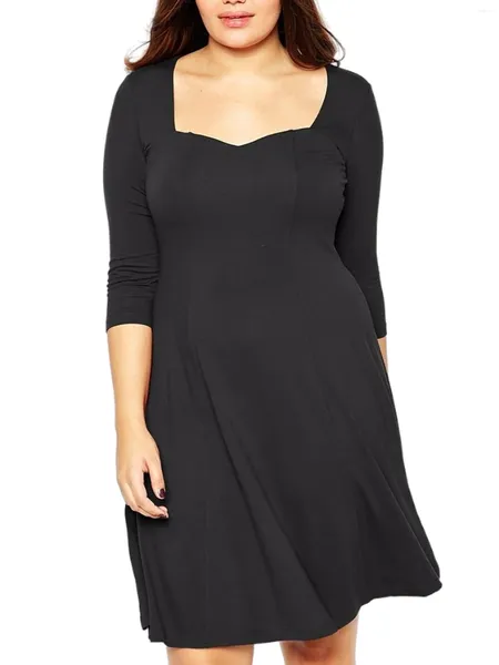 Kleider in Übergröße, elegant, modisch, 3/4-Ärmel, Partykleid für Damen, quadratischer Ausschnitt, knielang, A-Linie, groß, für Arbeit und Büro, 6XL 7XL