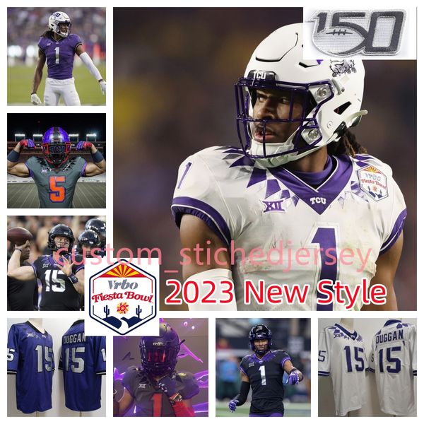 American College Football Wear 2023 Campionato nazionale Gioco # 15 Max Duggan TCU Jersey VRBO Fiesta Bowl cucita Quentin Joh 1 quentin johnston