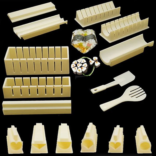 Sushi Tools 11PcsSet Maker Equipment Kit Japonês Bola de Arroz Bolo Rolo Molde Multifuncional Molde Fazendo 231026