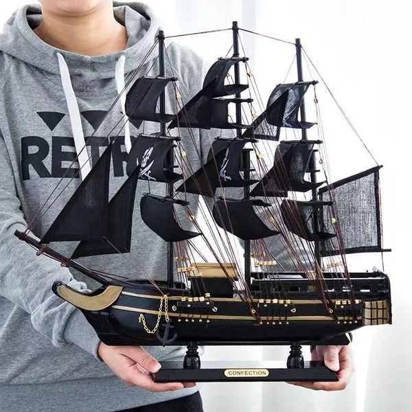 Modello di aereo Creativo modello di barca a vela in legno massello perla nera nave pirata desktop soggiorno decorazione piccolo ornamento regalo di compleanno 231026