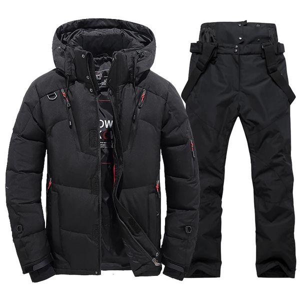 Skianzüge Thermo Winter Skianzug Männer Winddicht Skifahren Daunenjacke und Lätzchen Hosen Set Männlich Schnee Kostüm Snowboard Tragen Overalls 231025