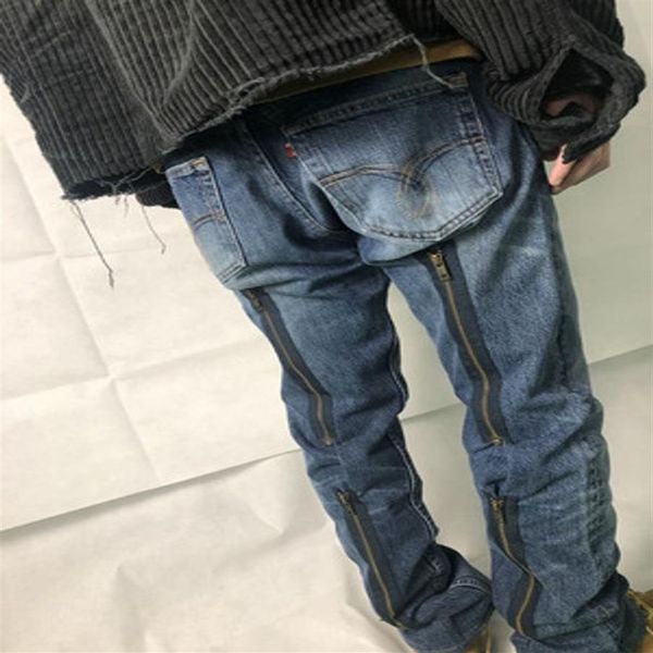 Мужские дизайнерские джинсы Иглы с молнией Дизайн Потертые джинсовые джинсы с ножевым вырезом Брюки ASAP ROCKY High Street Fashion Brand288K