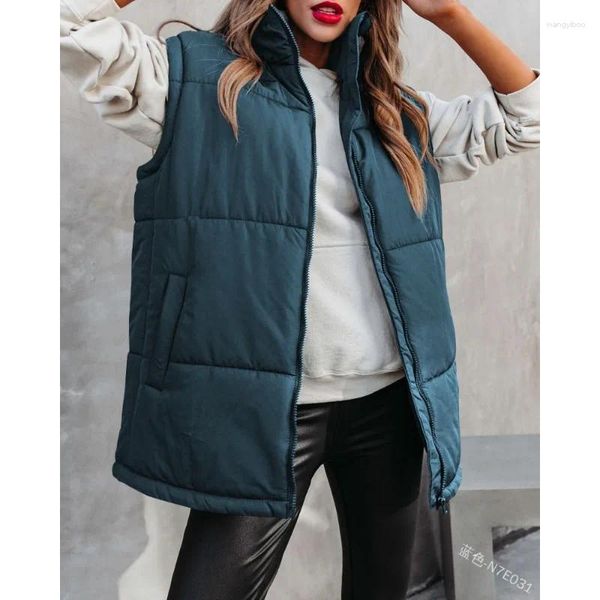 Женские жилеты Wepbel Y2K на молнии, женская модная теплая куртка, жилет с воротником-стойкой, верхняя одежда, пальто с хлопковой подкладкой и карманами