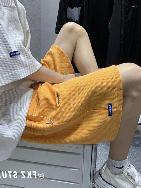 Herren Jeans Orange Shorts für Männer und Frauen Sommer locker sitzende lässige Sporthose mit weitem Bein Ins trendige Viertelpaare