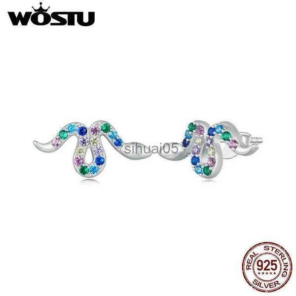 Stud WOSTU 925 Sterling Silber Ohrringe Bunte Schlange Ohrstecker Tier Schöne Feine Schmuck für Frauen Kinder Party Geburtstag Geschenk YQ231026