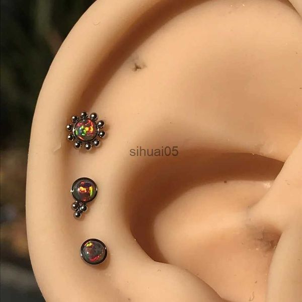 Stud 3pc/Set Opal Ear Studs Kıkırdak Üçlü Küpe 16G Cerrahi Çelik Diş Çiçek Labret Halkalar Delleştirici Kadın Takı YQ231026