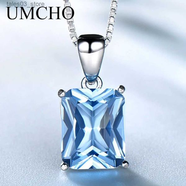 Collane con ciondolo UMCHO Pietra preziosa Nano Topazio blu Pendenti Collane per le donne Gioielleria raffinata di marca Genuino argento sterling 925 Gioielli quadrati per feste Q231026