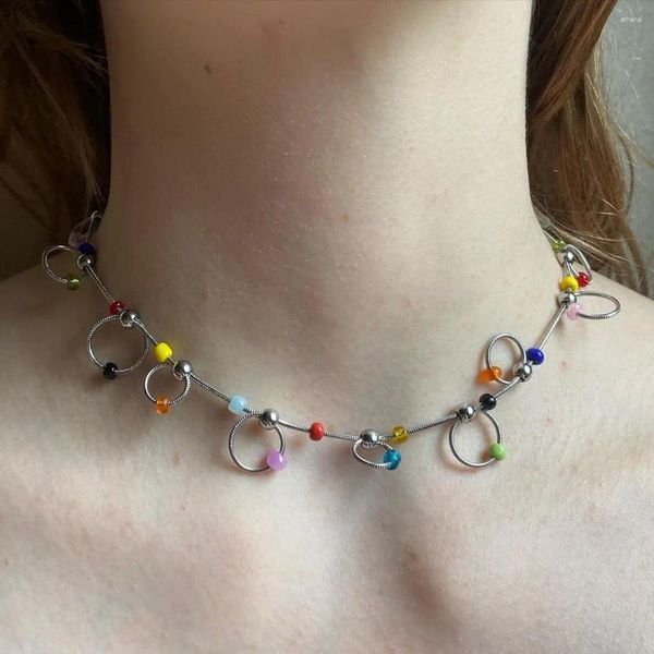 Colares Pingente Pequena Cor Frisada Divertido Círculo Colar Titânio Bloqueio de Osso Cadeia Personalizada Doce Legal Neckchain