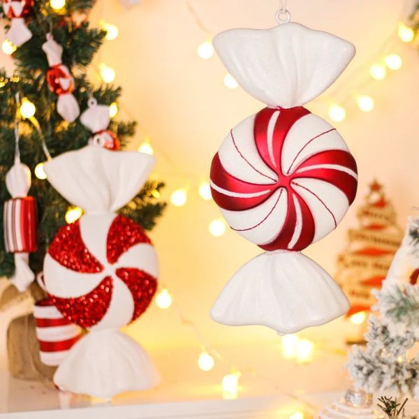 Christmas Decorations 32cm PVC Large Candy Pendant Decor Wedding Red And White Painted Gold Party Home Ornament 231026