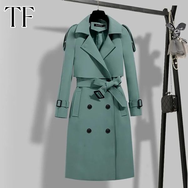 Mulheres Trench Coats Outono Coreano Trench Coat para Mulheres Cintura Ajustável Sólida Casacos Longos Roupas de Inverno Plus Size Office Lady Windbreaker Jackets 231025