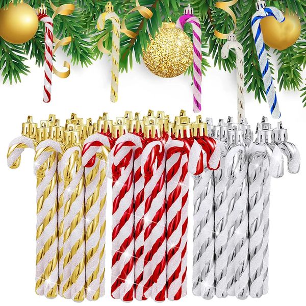 Christmas Decorations 126Pcs Candy Canes Plastic Xmas Tree Hanging Pendant Colorful Glitter Ornaments Home Year Decors Gifts 231026