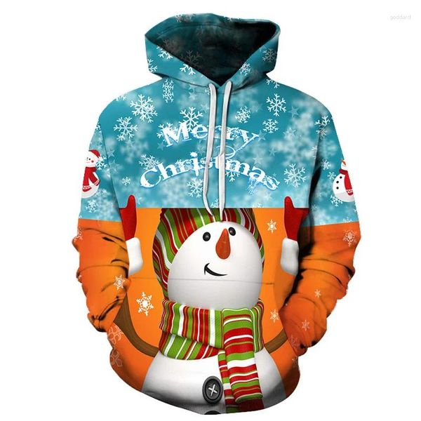 Hoodies masculinos natal homens mulheres 3d boneco de neve impressão meninos e meninas suor camisa streetwear crianças casaco com capuz y2k hoodie oversize