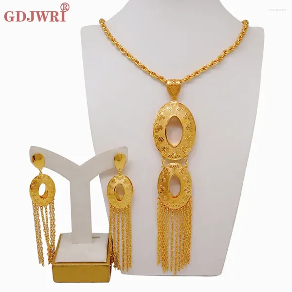 Halskette Ohrringe Set Mode Runde Lange Quasten Für Frauen Dubai Gold Farbe Schmuck Indien Äthiopischen Hochzeit Party Geschenke