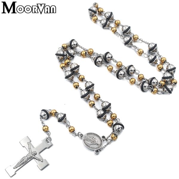 Halsreifen Weihnachtsgeschenk Damen Halskette trendige Gliederkette Perlen Edelstahl Rosenkranz Halsketten religiöser Schmuck für Männer HipHop 231025