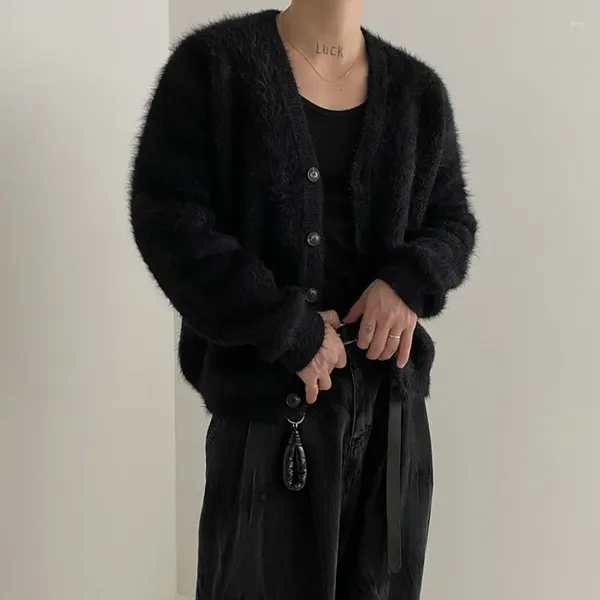 Мужские свитера SYUHGFA, вязаный кардиган, корейская мода, осень 2023, верхняя одежда, повседневная винтажная верхняя одежда с v-образным вырезом, большие размеры