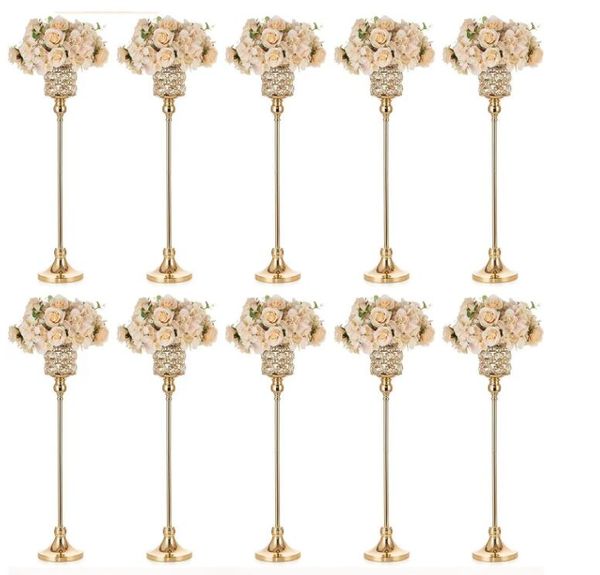 Vaso centrotavola da tavolo da 10 pezzi: vasi dorati, supporto per fiori in cristallo, centrotavola in metallo, supporti per matrimoni, compleanni