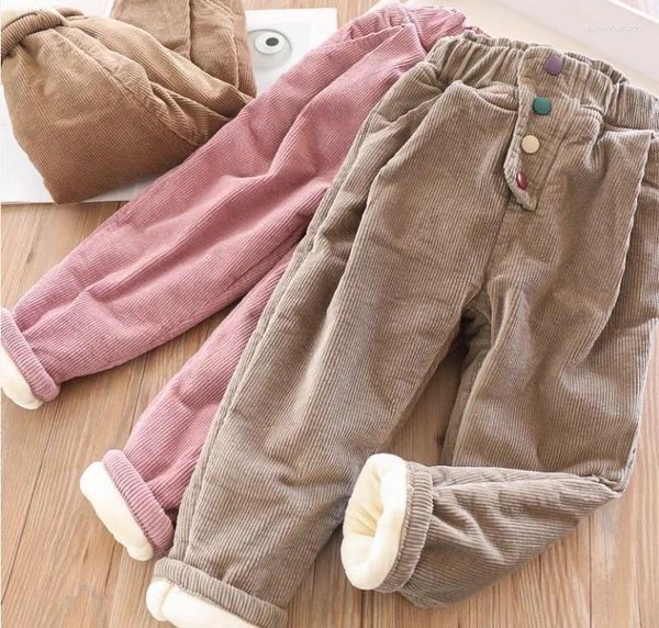 Pantaloni Ragazze Pantaloni Caldi 2023 Bambini Addensare Leggings Cotone Velluto A Coste In Pile Neonata Inverno Per I Bambini 1-5 Anni