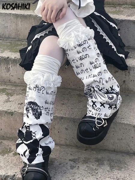 Mulheres meias gótico punk y2k doce personalidade harajuku longo pé capa verão na moda dos desenhos animados kawaii impressão bota punhos
