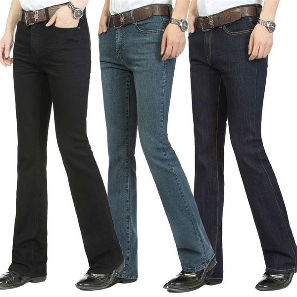 Мужские джинсовые брюки клеш, тонкие черные джинсы с сапогами, мужская одежда, повседневные деловые расклешенные брюки 290H