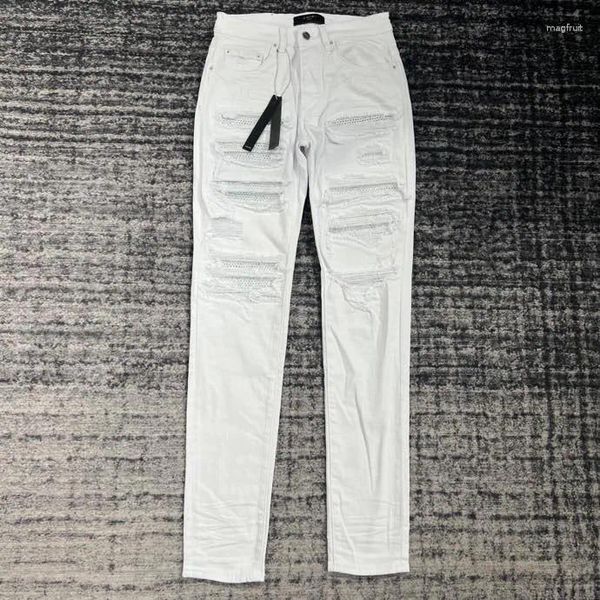 Herren Jeans Designer Marken White Diamond Sommer 2023 Lässige Stretch Lange Hosen Slim Fit Kleine Füße Männer