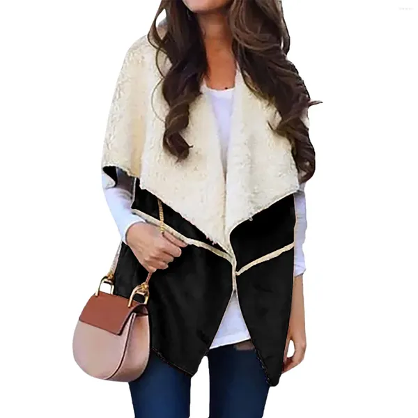 Coletes femininas moda mulheres outerwear sólido sem mangas costura deerskin casual colete top solto jaquetas lapela cardigan casacos