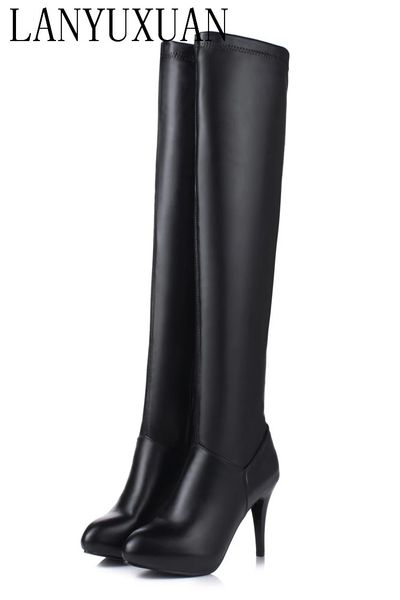 Botas tamanho personalizado 3245 mulheres de inverno preto longo salto alto 10cm sobre joelho zíper botas de couro zapatos de mujer sapatos t601 231025