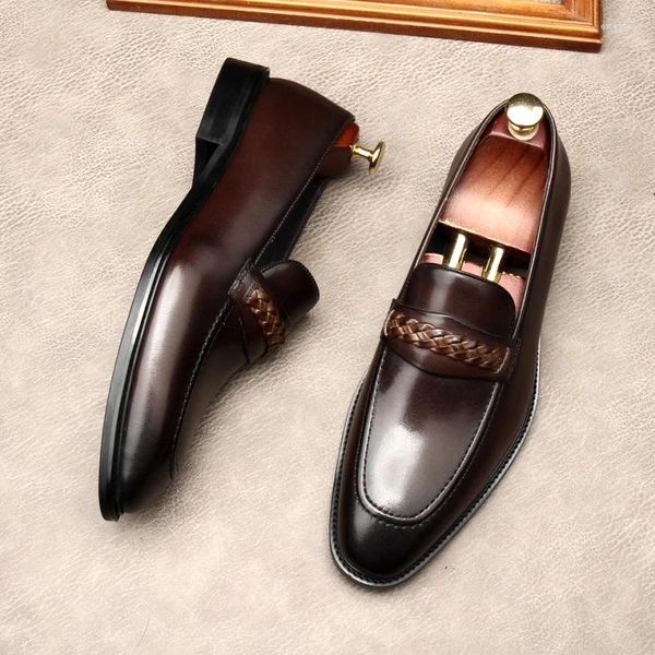 Scarpe eleganti Mocassini da lavoro da uomo piatti italiani Mocassini da lavoro in vera pelle di lusso di marca fatti a mano Designer elegante nero da lavoro da lavoro uomo formale