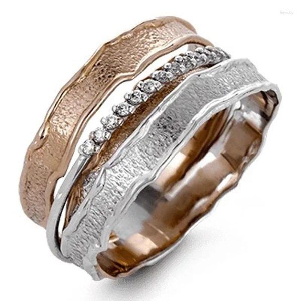 Anéis de cluster Mengyi moda dupla cor torção cruz dedo anel moderno 2023 9 2 5 rosa ouro dois tons preenchido CZ casamento