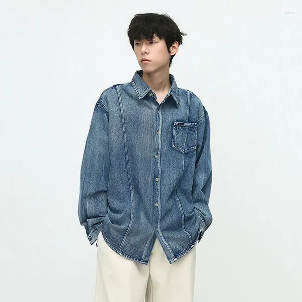 Männer Casual Hemden SYUHGFA Trend Denim Mantel Koreanischen Stil Lose Gewaschen Langarm Jean Strickjacke Gespleißt Nische Design 2023 Herbst