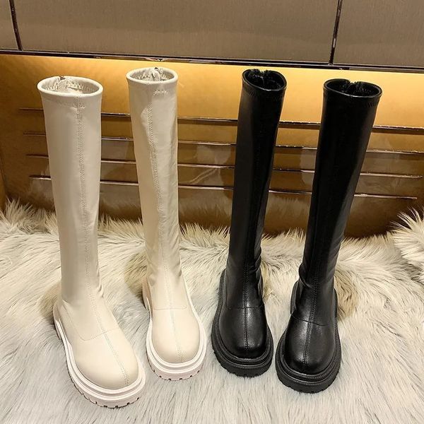 Boots Women Thigh High Casual Plush Knee Brand Designer Zip Ladies Leather Long White Mujer Shoes 231026